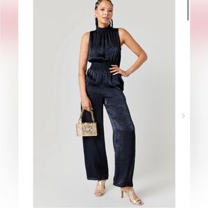 NWT Francesca's Collections Black Sleeveless Jumpsuit with Shirred Waist sz M